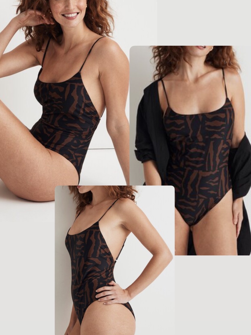 NWT! Madewell Chic Zebra Abstract Animal Print One-Piece Swimsuit sz L